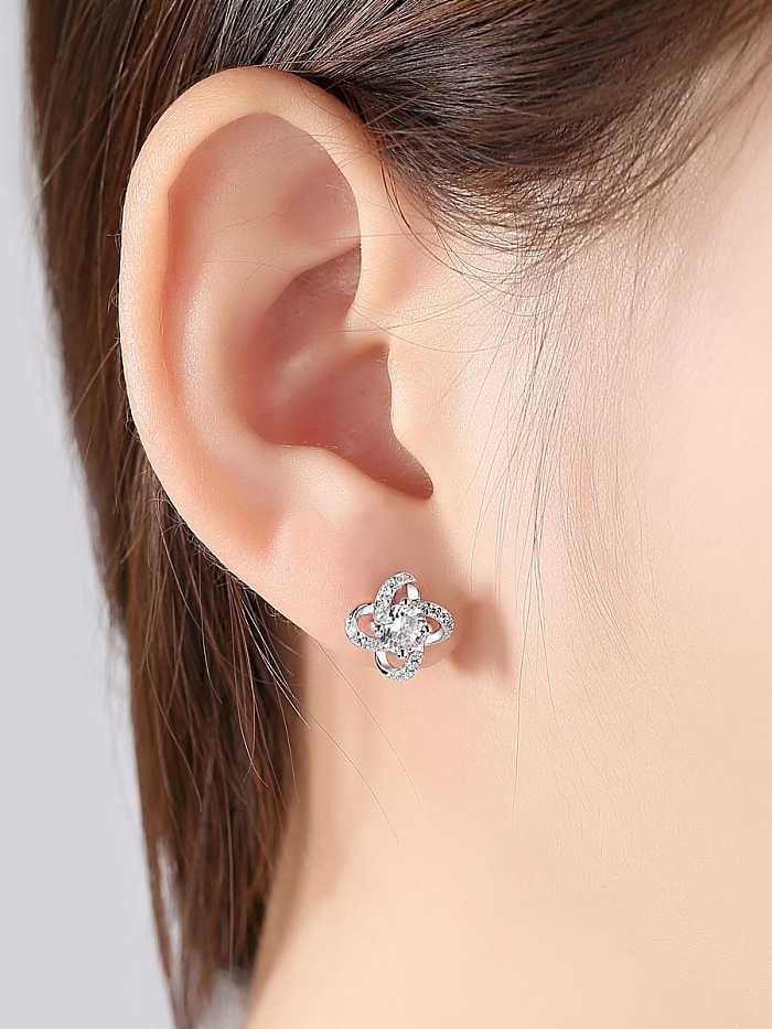 925 Sterling Silver Cubic Zirconia White Flower Minimalist Stud Earring