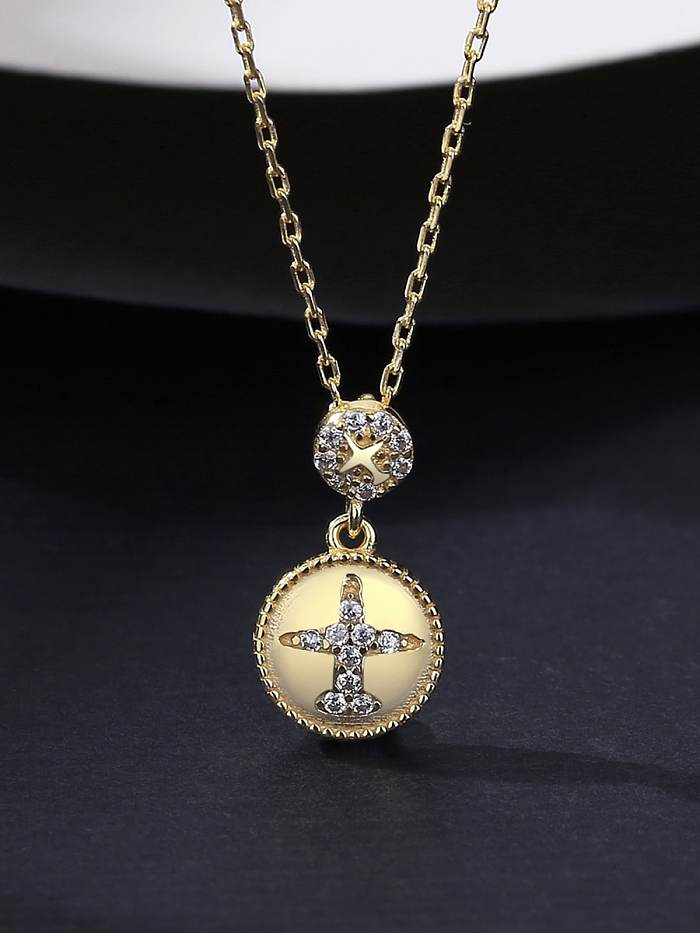 Collier pendentif rond minimaliste croix strass argent 925