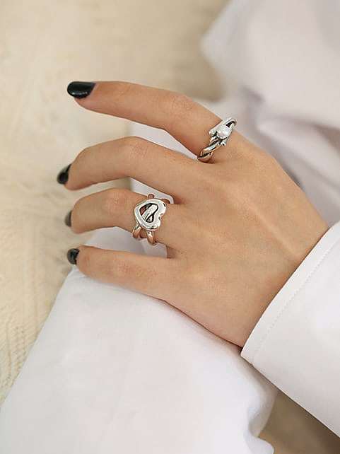 925 Sterling Silver Simple retro twist bead ring
