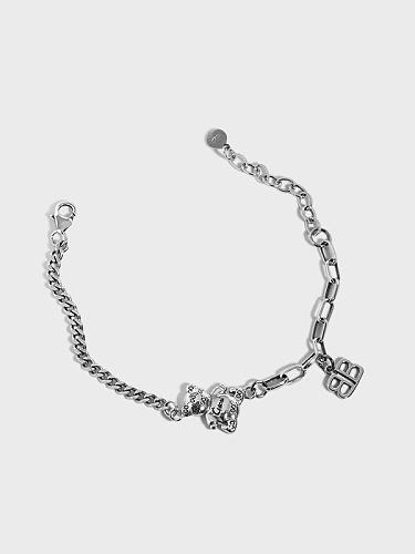 925 Sterling Silver Bear Vintage Hollow Chain Link Bracelet