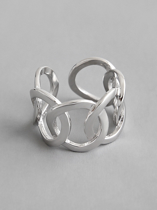 925 Sterling Silver With Platinum Plated Simplistic Hollow Geometric Midi Rings