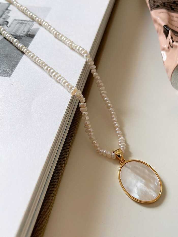 925 Sterling Silver Shell Geometric Vintage Necklace