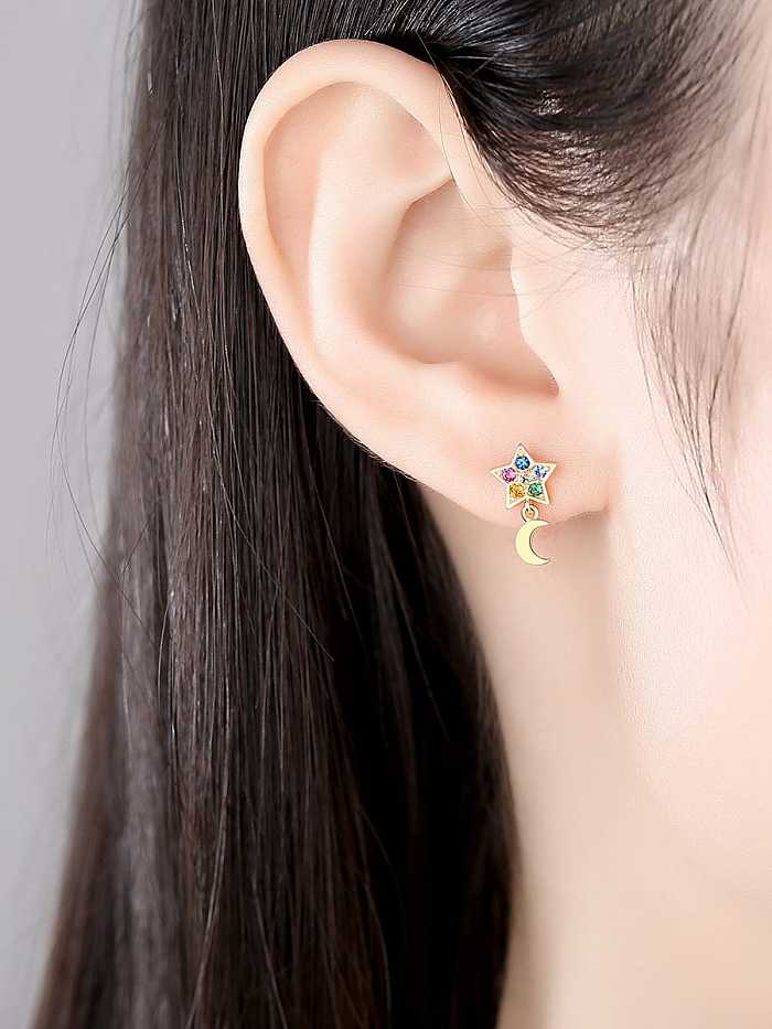 925 Sterling Silver Cubic Zirconia Star moon Cute Stud Earring