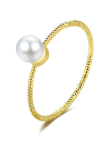 925 Sterling Silver Imitation Pearl Irregular Minimalist Band Ring