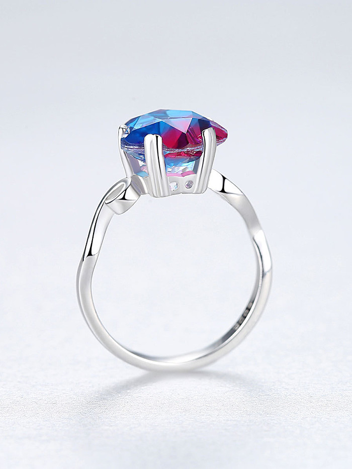 Sterling Silber Luxus Regenbogen Stein Blume Ring