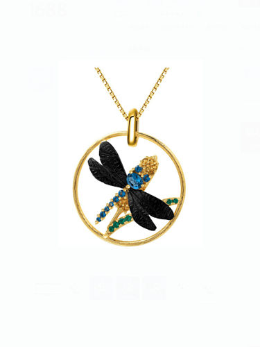 Collier pendentif rond artisanal libellule topaze naturelle en argent sterling 925