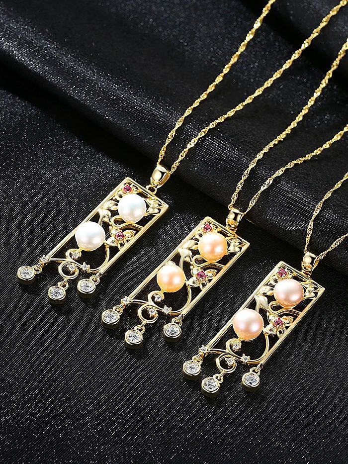 Collar de perlas naturales de circón de estilo chino de oro de plata esterlina