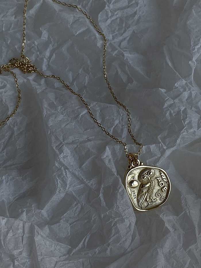 925 Sterling Silber Retro menschliche Eulen-Halskette