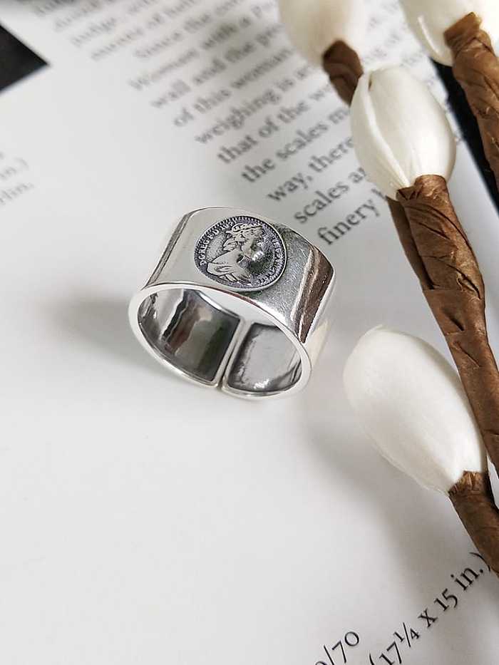 925 Sterling Silver Vintage Portrait Relief Free Size Ring