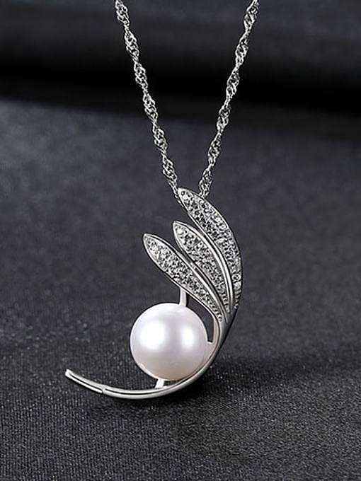 925 Sterling Silver Freshwater Pearl Leaf pendant Necklace