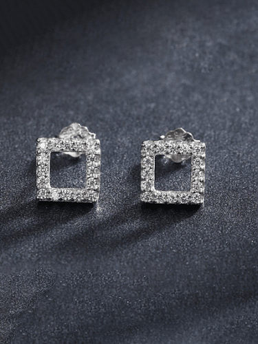 925 Sterling Silver Cubic Zirconia Square Classic Stud Earring