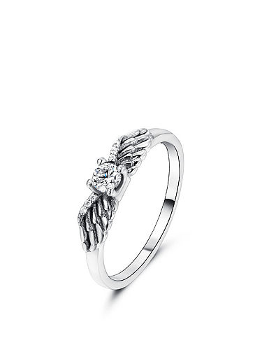 925 Sterling Silver Cubic Zirconia Wing Vintage Band Ring