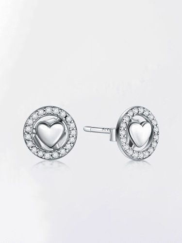 925 Sterling Silver Cubic Zirconia Heart Classic Stud Earring
