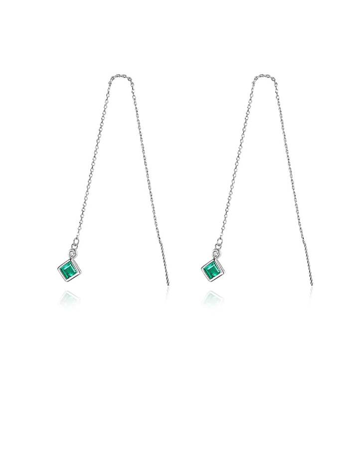 925 Sterling Silver Cubic Zirconia Green Square Minimalist Threader Earring