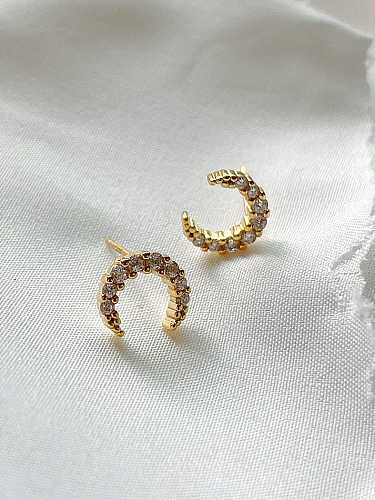 925 Sterling Silver Cubic Zirconia Moon Vintage Stud Earring