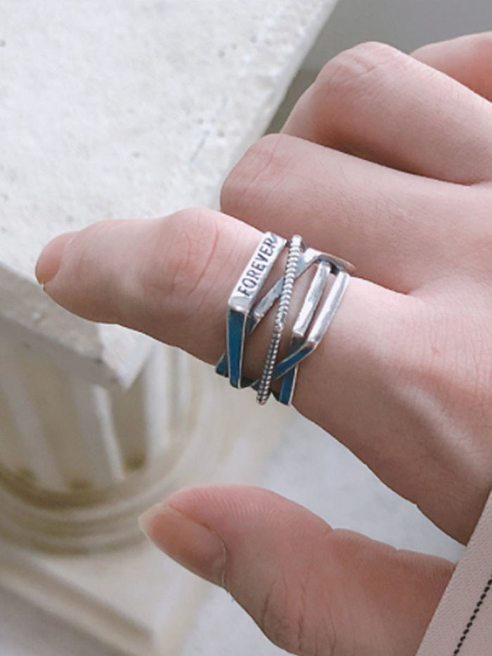 925 Sterling Silver With Antique Silver Plated Vintage Irregular Stacking Free Size Rings