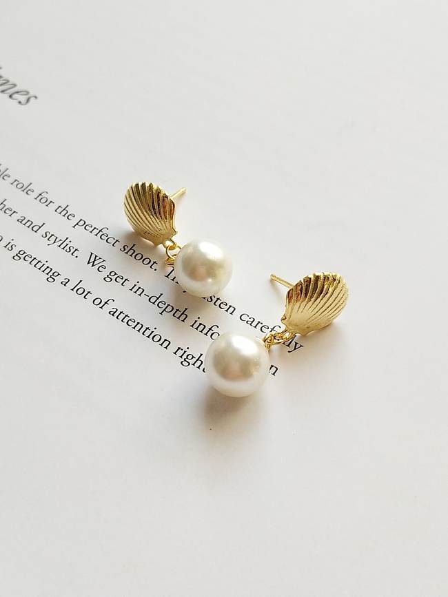 925 Sterling Silver Imitation Pearl White Round Minimalist Drop Earring
