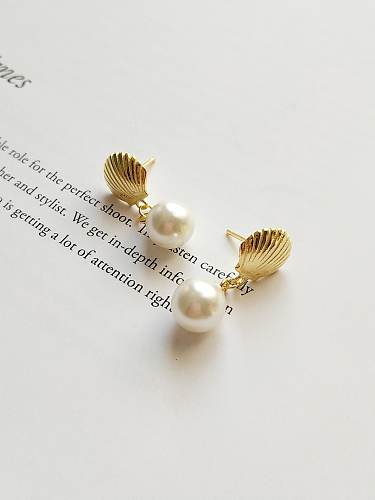 Pendiente de gota minimalista redondo blanco perla de imitación de plata de ley 925