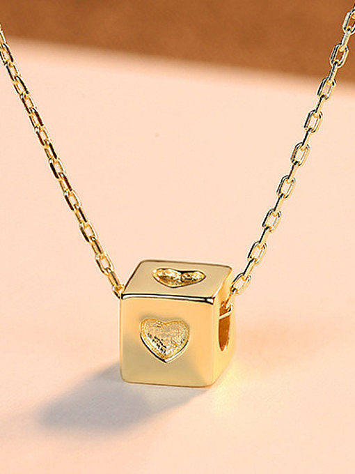 Collares de plata esterlina 925 con corazón cuadrado simplista brillante