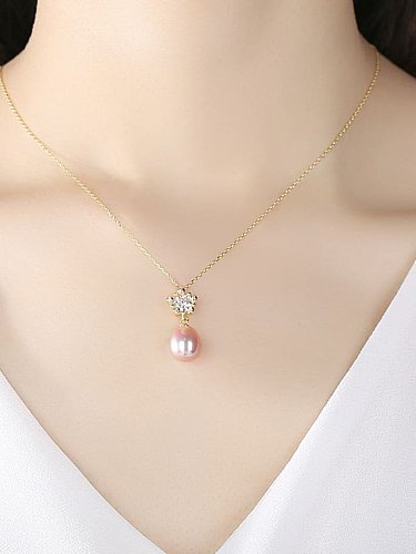 925 Sterling Silver Imitation Pearl Flower Minimalist Necklace