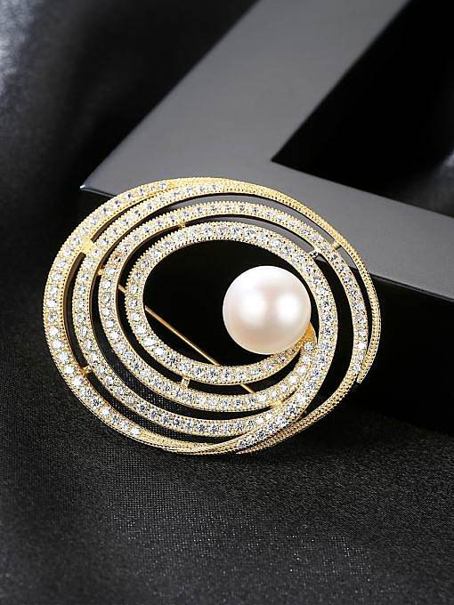 925 Sterling Silver Cubic Zirconia Freshwater pearl thread brooch Brooch