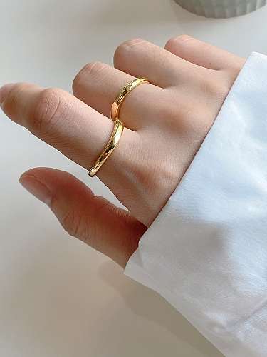 925 Sterling Silver With Gold Plated Simplistic Hollow Round Band Rings