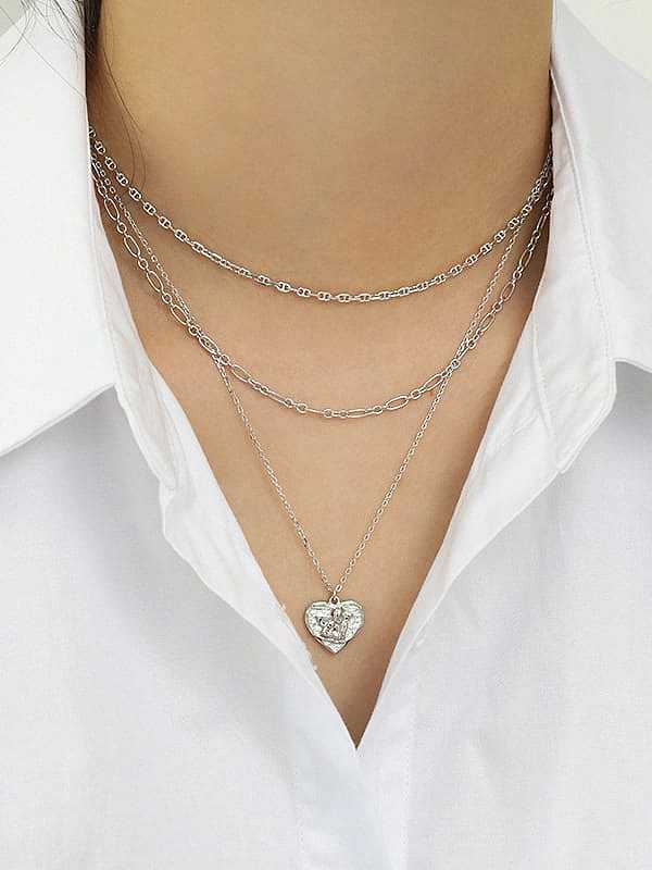 925 Sterling Silver Heart angel Vintage pendant Necklace