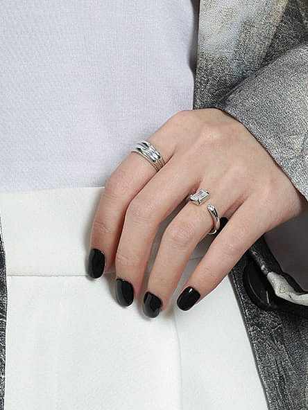 925 Sterling Silver Cubic Zirconia Geometric Minimalist Band Ring