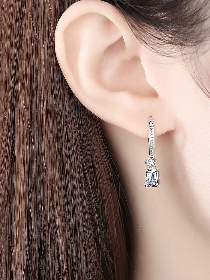 925 Sterling Silver Cubic Zirconia Geometric Minimalist Hook Earring