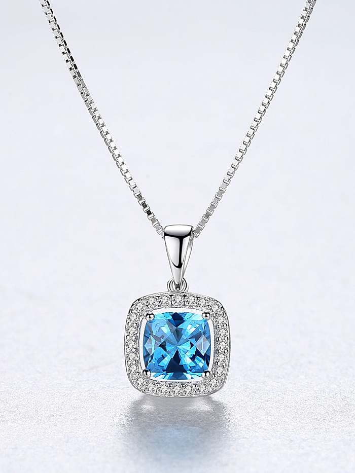 925 Sterling Silver Cubic Zirconia simple Square Pendant Necklace