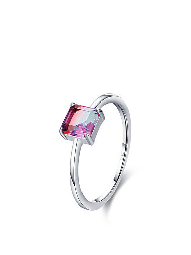 925 Sterling Silver Tourmaline Square Classic Band Ring