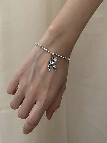 925 Sterling Silver Cubic Zirconia Feather Artisan Link Bracelet