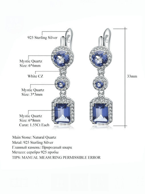 925 Sterling Silver Natural Color Treasure Topaz Geometric Luxury Drop Earring