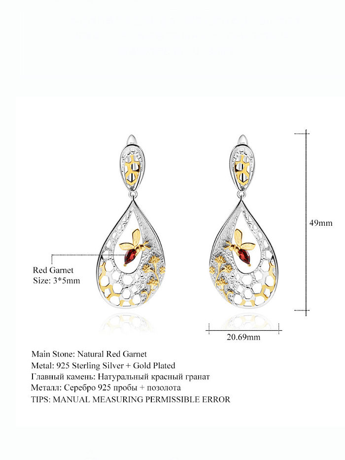 925 Sterling Silber Naturstein Bienenstock Luxus Tropfenohrring