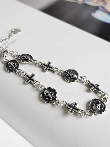 925 Sterling Silver Skull cross Vintage Charm Bracelet
