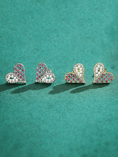 925 Sterling Silver Imitation Pearl Heart Minimalist Stud Earring