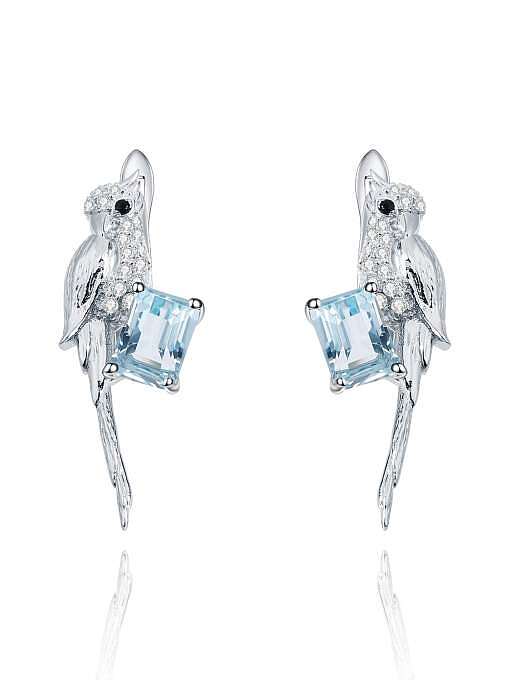925 Sterling Silver Natural Stone Bird Classic Stud Earring
