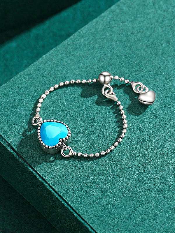 925 Sterling Silver Turquoise Heart Vintage Bead Ring