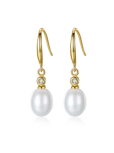 Sterling Silver 8-9mm Freshwater Pearl Gold Stud Earrings