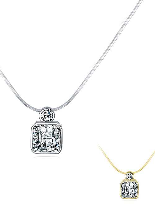 925 Sterling Silver Cubic Zirconia Minimalist Square Pendant Necklace