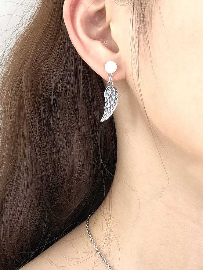 Boucles d'oreilles pendantes vintage en argent sterling 925 avec perle d'imitation et feuille blanche