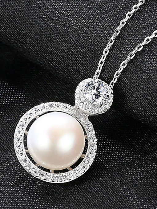 Sterling silver micro-inlay 3A zircon natural freshwater pearl boutique necklace
