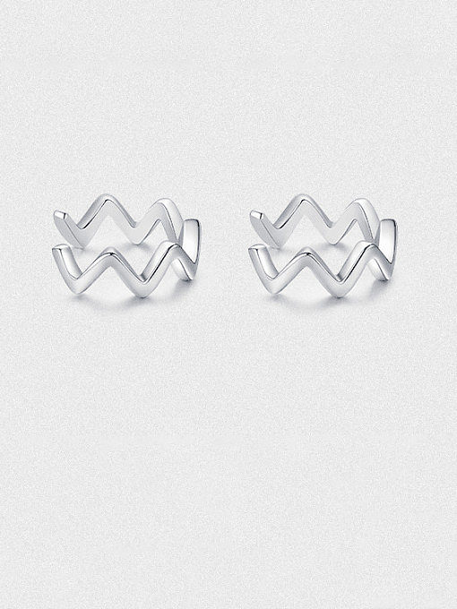 Brinco de clipe de prata esterlina 925 ondas minimalistas em forma de C