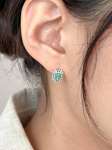 925 Sterling Silver Rhinestone Geometric Hip Hop Stud Earring