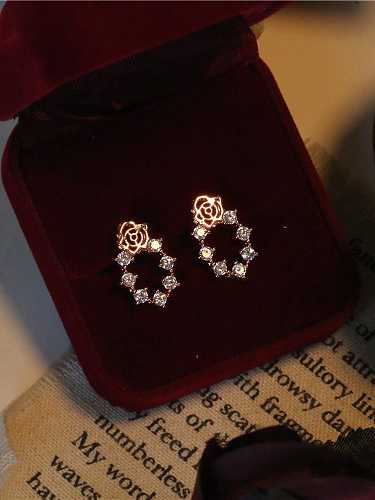 925 Sterling Silver Cubic Zirconia Rosary Trend Stud Earring