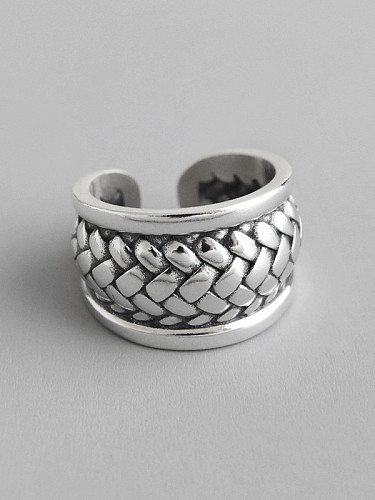 Anéis de prata esterlina 925 com linhas de trama vintage tamanho livre