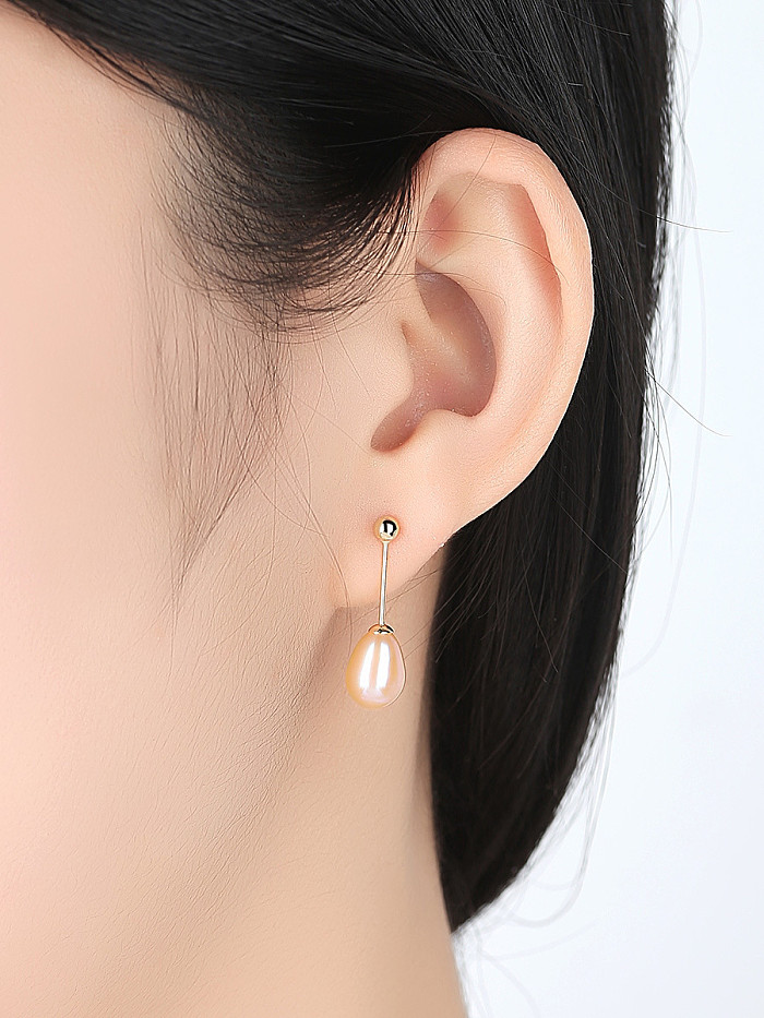 Boucles d'oreilles minimalistes en argent sterling avec perles d'eau douce de 8 à 9 mm