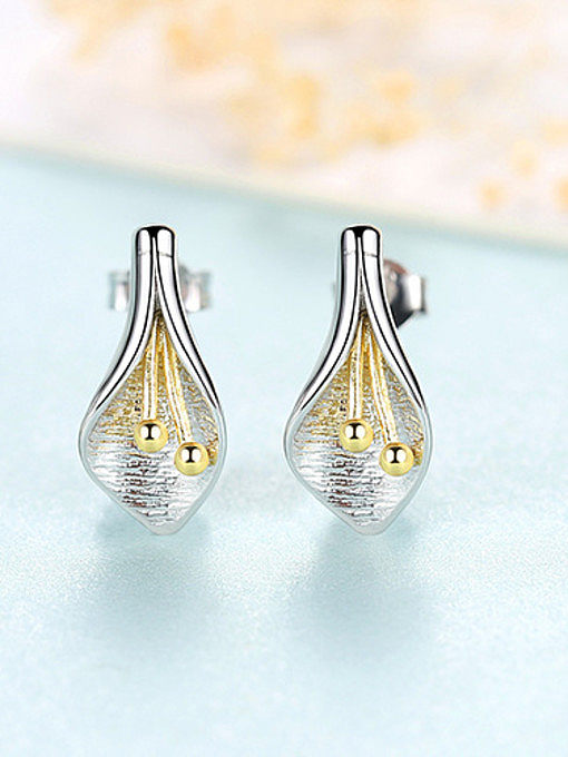 925 Sterling Silver With Glossy Simplistic Flower Stud Earrings