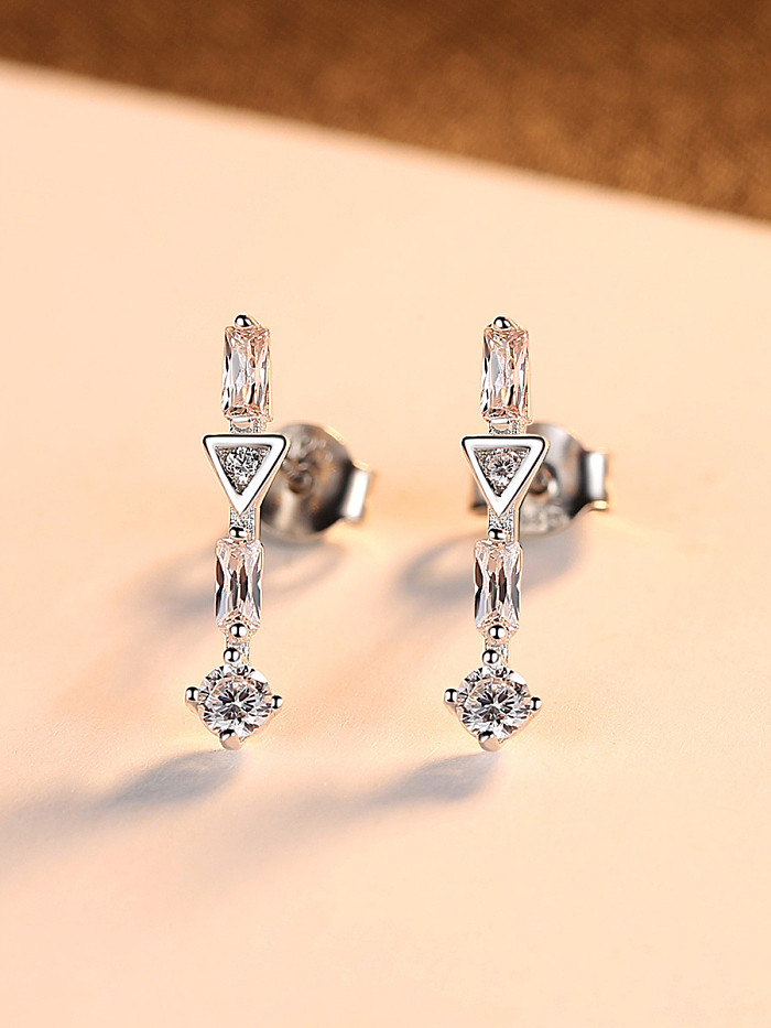 925 Sterling Silver With White Gold Plated Delicate Geometric Stud Earrings