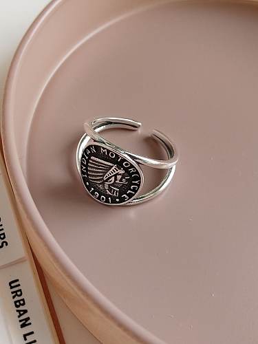 925 Sterling Silver Round Portrait Vintage Free Size Band Ring